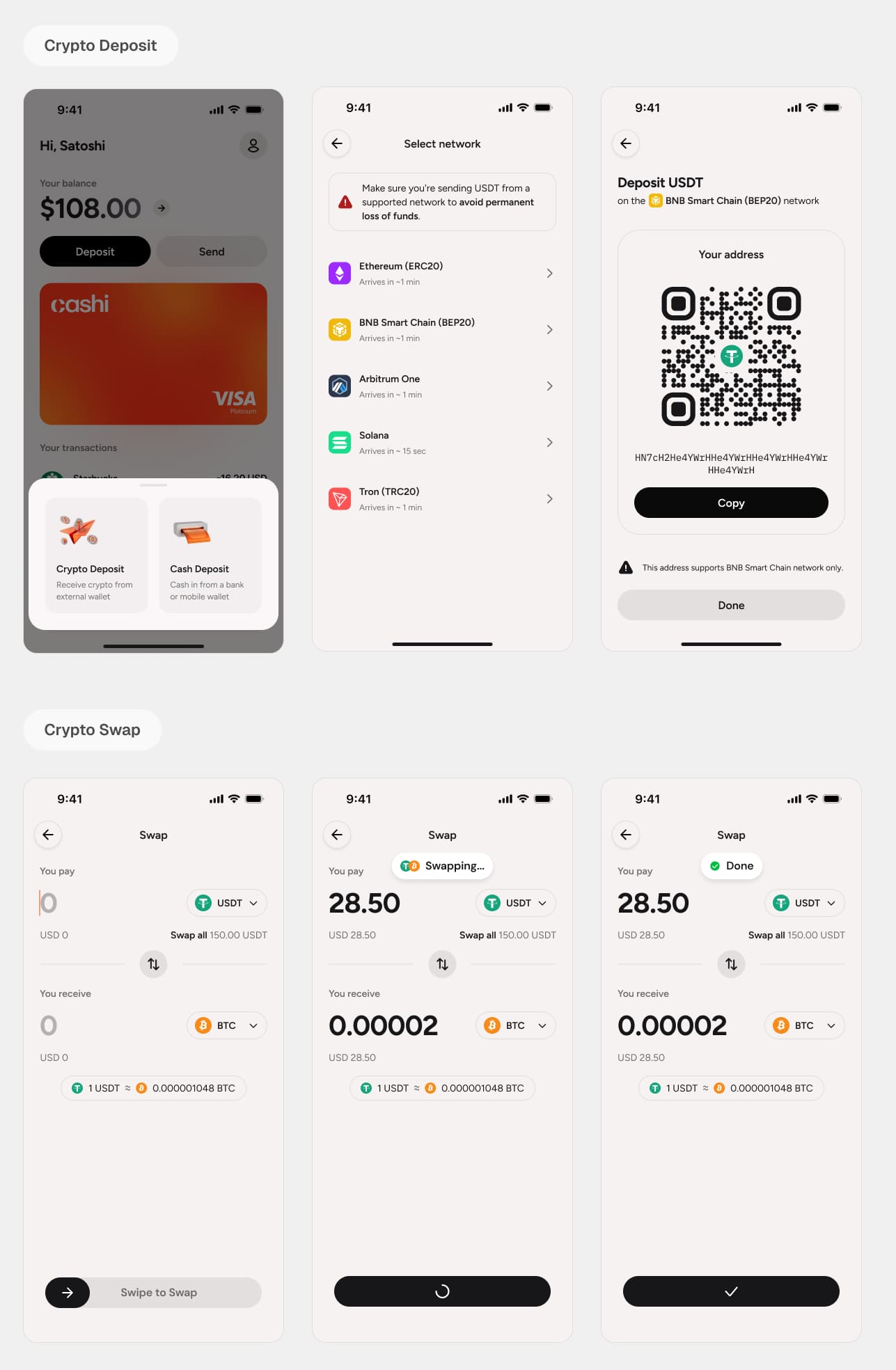 **Familiar flows for crypto native.** Beneath the simplicity layers, crypto features are still available for those who needs it.